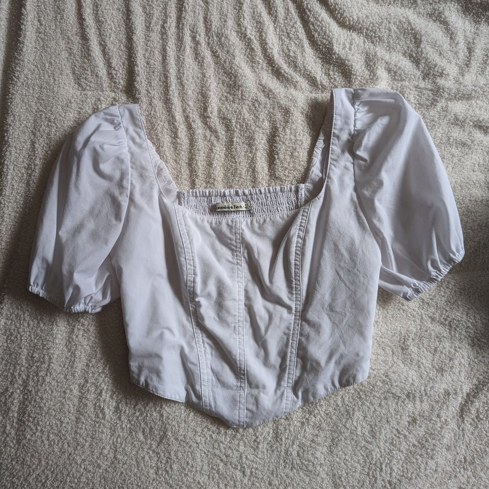 Abercrombie & Fitch Puff Sleeve Poplin Corset Top